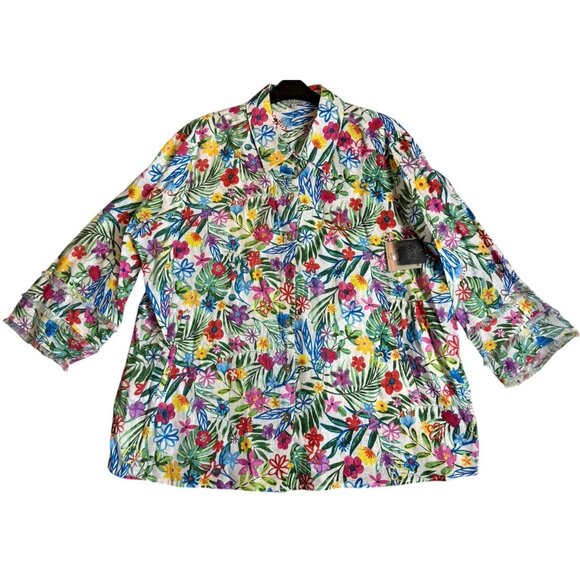 John Mark Women's Plus 2X Floral Linen Tunic 3/4 Sleeve Multicolor NWT $129 - Picture 1 of 14